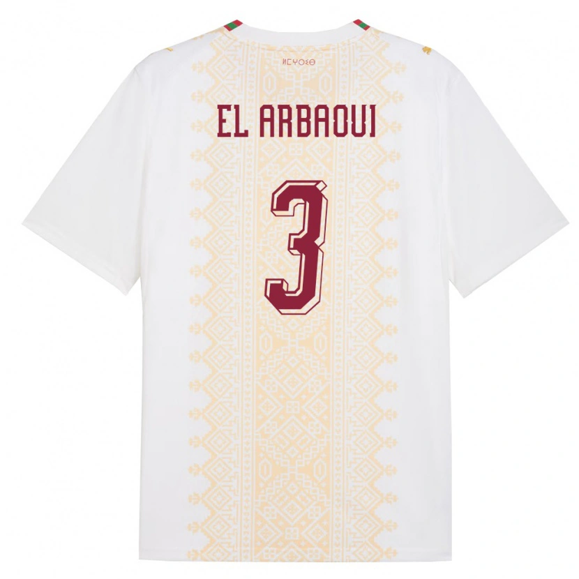 Danxen Dětské Maroko Ilyas El Arbaoui #3 Bílá Zlatá Červená Daleko Hráčské Dresy 26-28 Dres