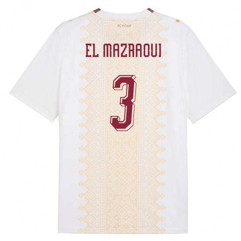 Danxen Dětské Maroko Noussair El Mazraoui #3 Bílá Zlatá Červená Daleko Hráčské Dresy 26-28 Dres