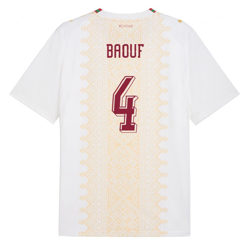 Danxen Dětské Maroko Ismaël Baouf #4 Bílá Zlatá Červená Daleko Hráčské Dresy 26-28 Dres