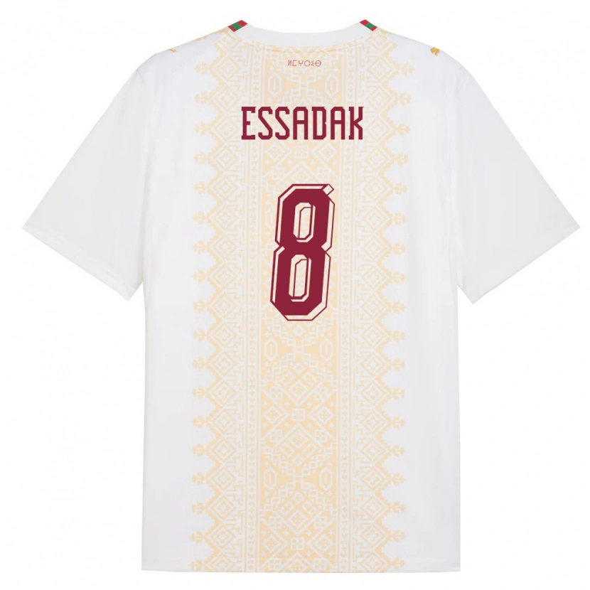 Danxen Dětské Maroko Hossam Essadak #8 Bílá Zlatá Červená Daleko Hráčské Dresy 26-28 Dres