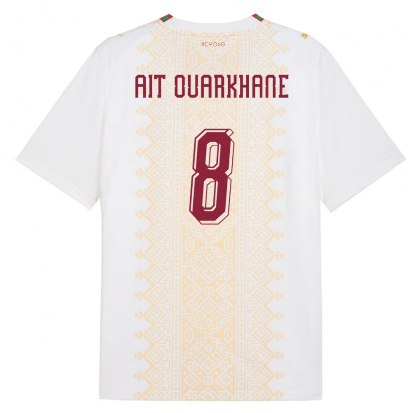 Danxen Dětské Maroko Khalid Aït Ouarkhane #8 Bílá Zlatá Červená Daleko Hráčské Dresy 26-28 Dres