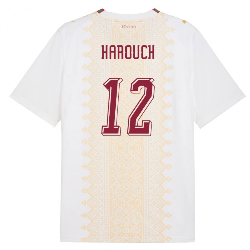 Danxen Dětské Maroko Mohamed Harouch #12 Bílá Zlatá Červená Daleko Hráčské Dresy 26-28 Dres