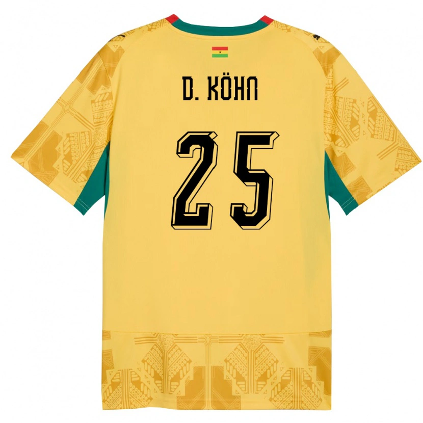 Danxen Dětské Ghana Derrick Köhn #25 Žlutá Červená Černá Daleko Hráčské Dresy 26-28 Dres