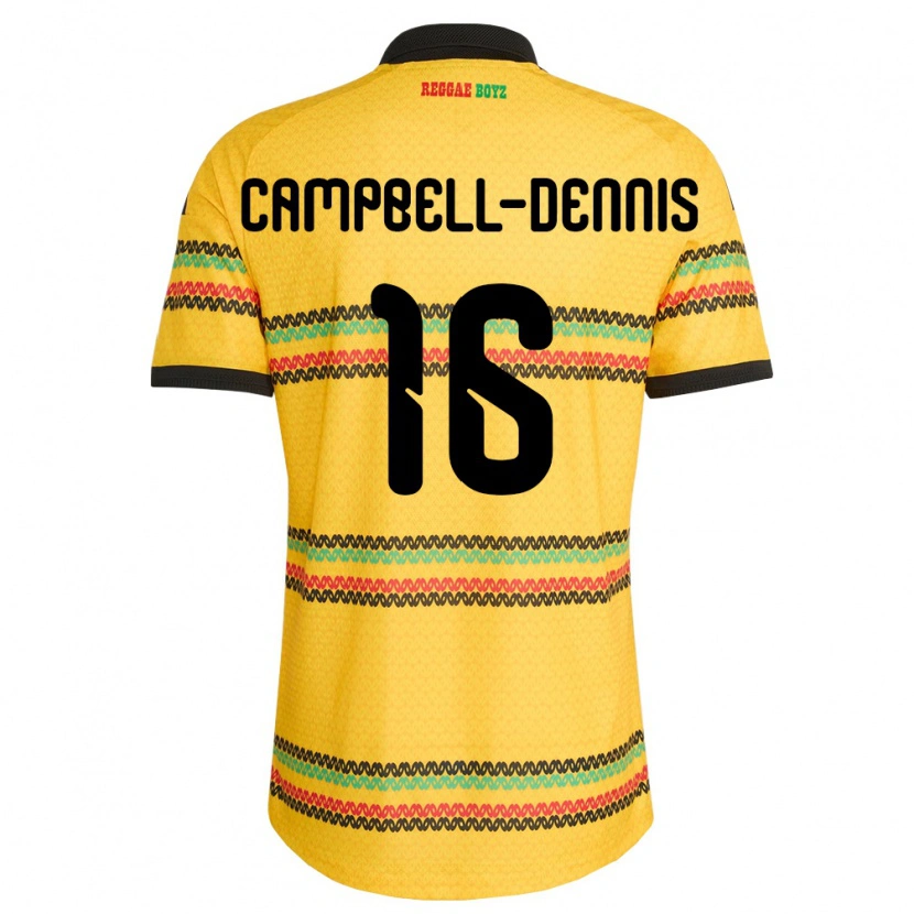 Danxen Pánské Jamajka Raequan Campbell-Dennis #16 Žlutá Černá Zelená Domů Hráčské Dresy 26-28 Dres
