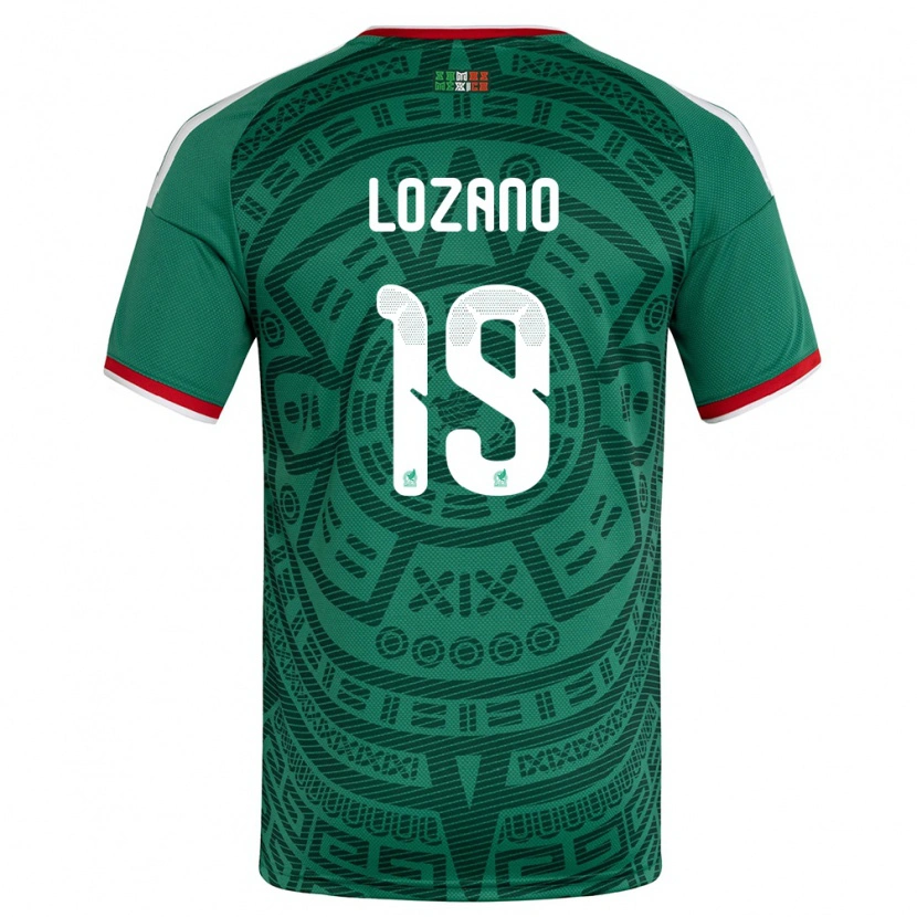 Danxen Pánské Mexiko Esteban Lozano #19 Zelená Bílá Červená Domů Hráčské Dresy 26-28 Dres