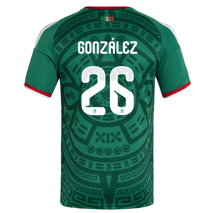 Danxen Pánské Mexiko Bryan Gonzalez #26 Zelená Bílá Červená Domů Hráčské Dresy 26-28 Dres