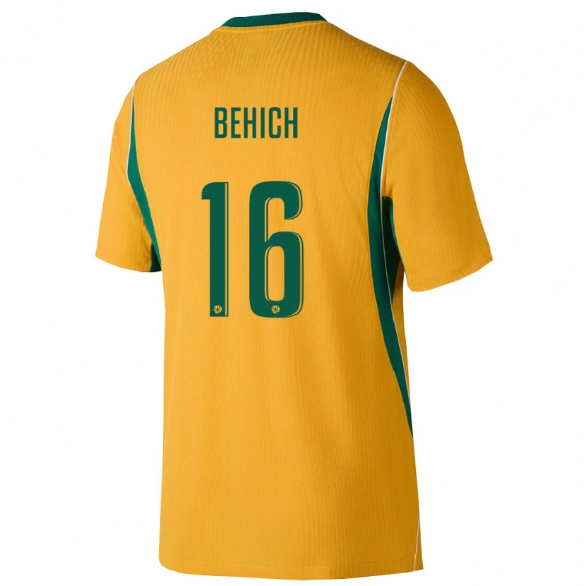 Danxen Pánské Austrálie Aziz Behich #16 Žlutá Zelená Domů Hráčské Dresy 26-28 Dres