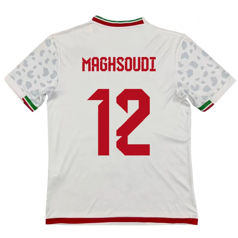 Danxen Pánské Írán Amirmehdi Maghsoudi #12 Bílá Červená Domů Hráčské Dresy 26-28 Dres