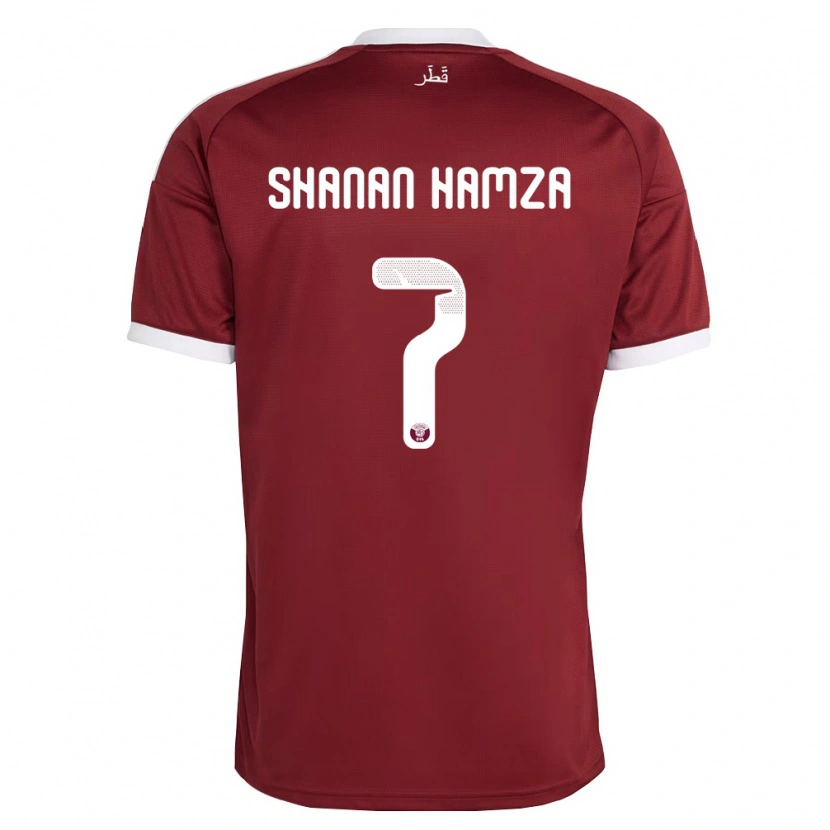 Danxen Pánské Katar Mubarak Shanan Hamza #7 Červená Vínová Bílá Domů Hráčské Dresy 26-28 Dres