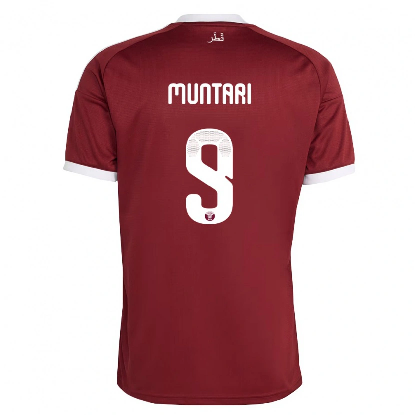 Danxen Pánské Katar Mohammed Muntari #9 Červená Vínová Bílá Domů Hráčské Dresy 26-28 Dres