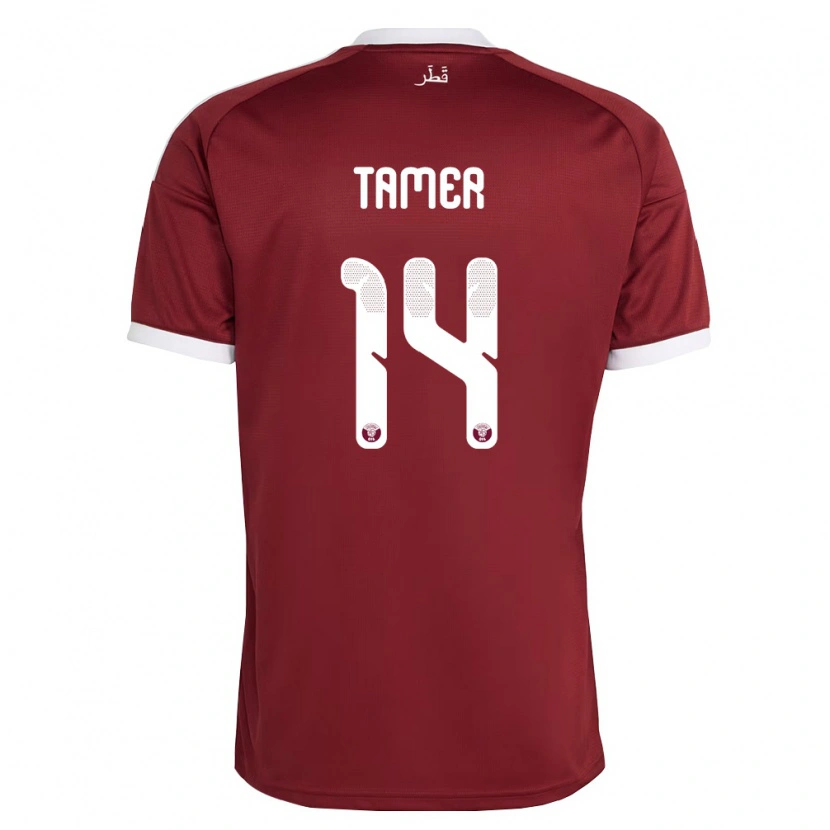 Danxen Pánské Katar Noureldan Tamer #14 Červená Vínová Bílá Domů Hráčské Dresy 26-28 Dres