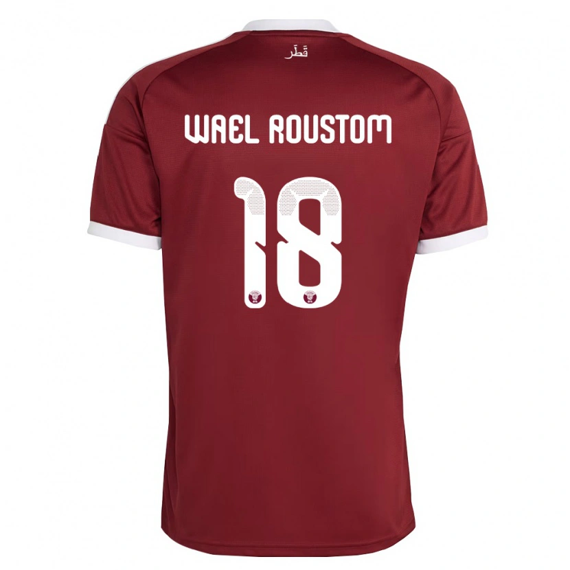Danxen Pánské Katar Shaher Wael Roustom #18 Červená Vínová Bílá Domů Hráčské Dresy 26-28 Dres
