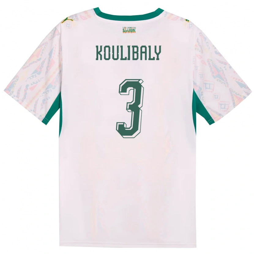 Danxen Pánské Senegal Kalidou Koulibaly #3 Bílá Zelená Žlutá Domů Hráčské Dresy 26-28 Dres