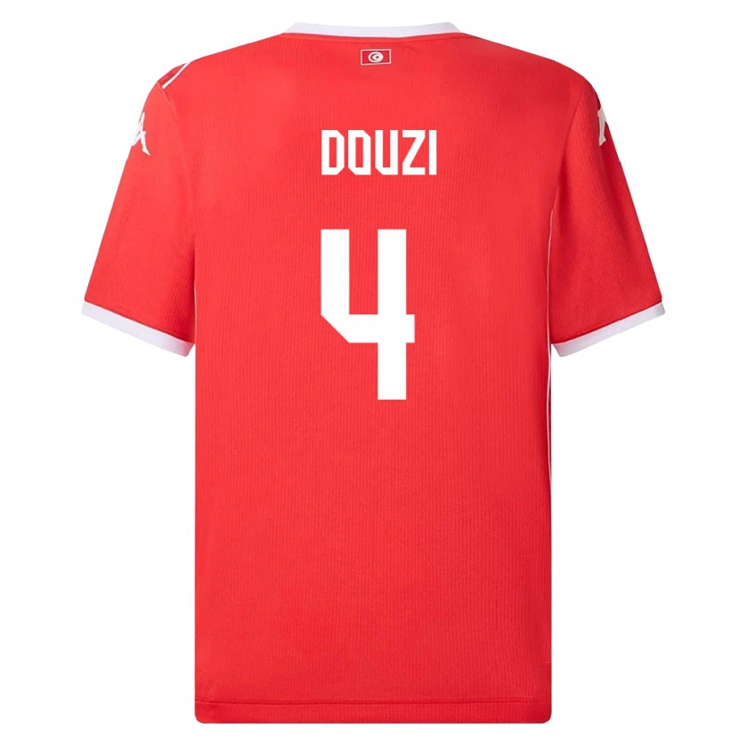 Danxen Pánské Tunisko Youssef Douzi #4 Červená Bílá Domů Hráčské Dresy 26-28 Dres