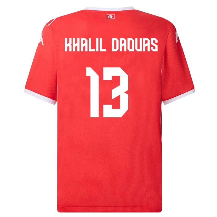 Danxen Pánské Tunisko Mohamed Khalil Daouas #13 Červená Bílá Domů Hráčské Dresy 26-28 Dres