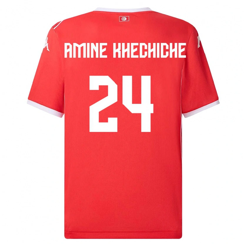 Danxen Pánské Tunisko Mohamed Amine Khechiche #24 Červená Bílá Domů Hráčské Dresy 26-28 Dres