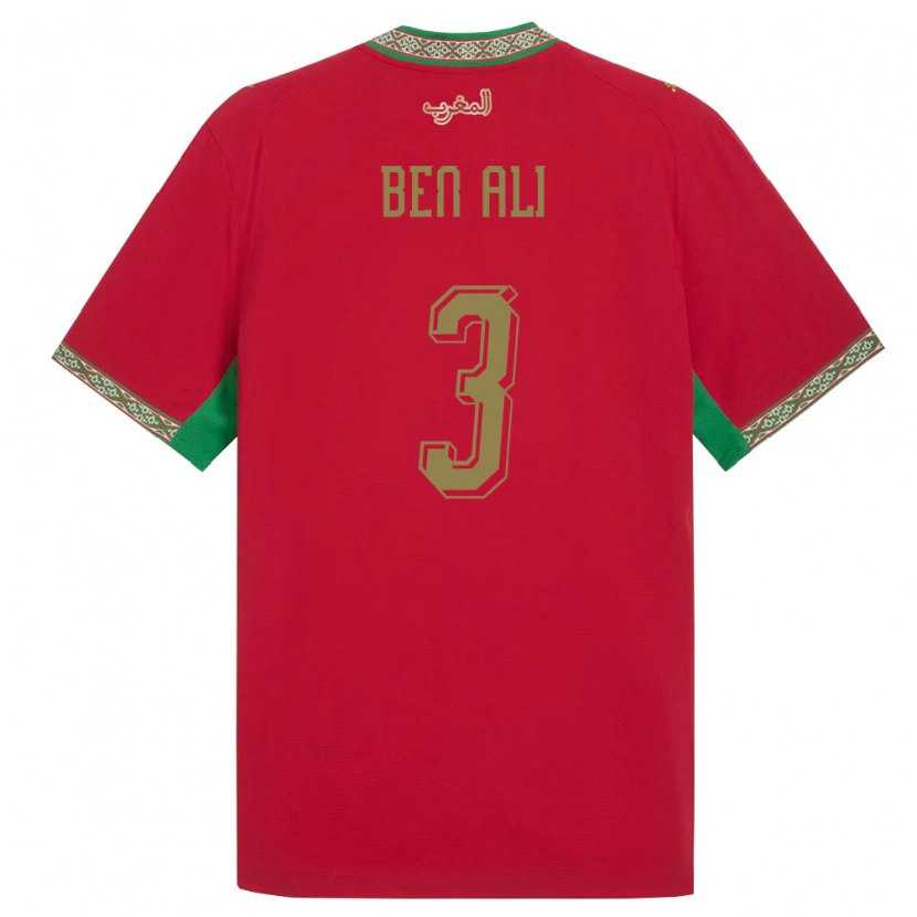 Danxen Pánské Maroko Salim Ben Ali #3 Červená Zelená Bílá Domů Hráčské Dresy 26-28 Dres