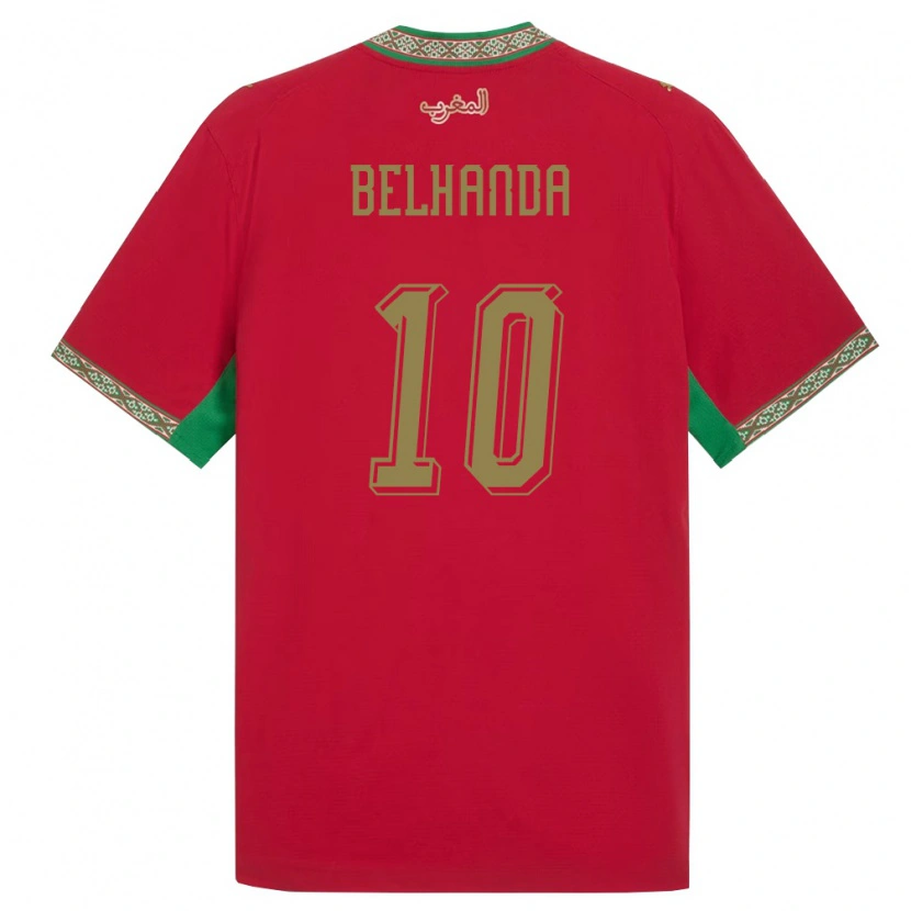 Danxen Pánské Maroko Youness Belhanda #10 Červená Zelená Bílá Domů Hráčské Dresy 26-28 Dres