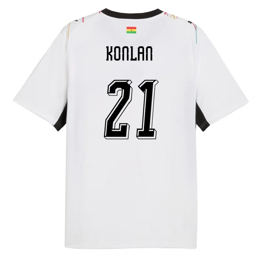 Danxen Pánské Ghana Cynthia Konlan #21 Bílá Černá Žlutá Domů Hráčské Dresy 26-28 Dres