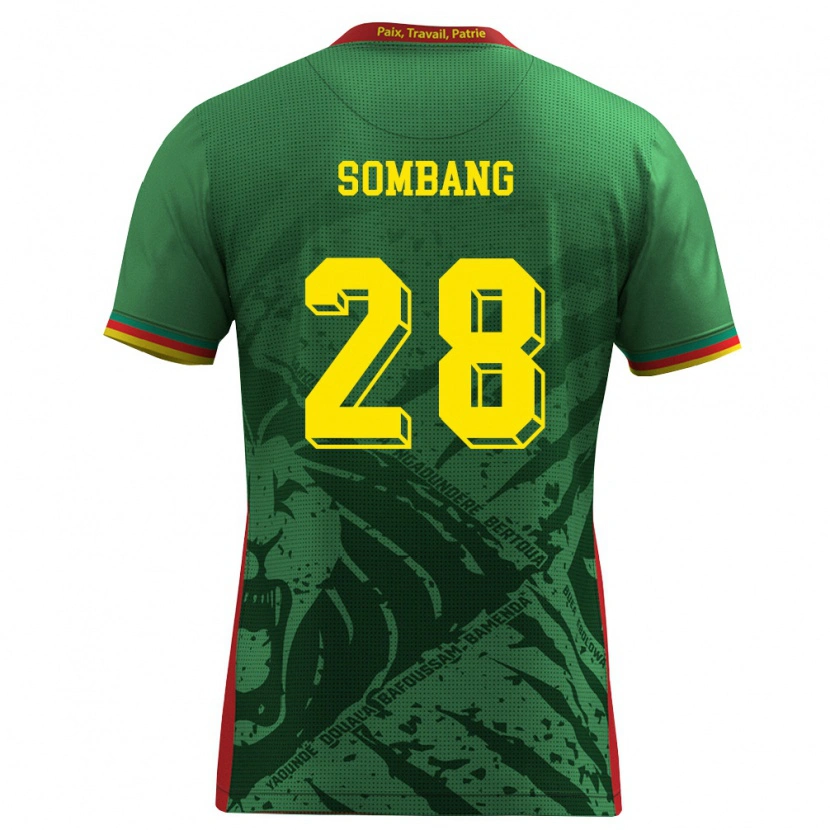 Danxen Pánské Kamerun Edouard Sombang #28 Zelená Žlutá Červená Domů Hráčské Dresy 26-28 Dres