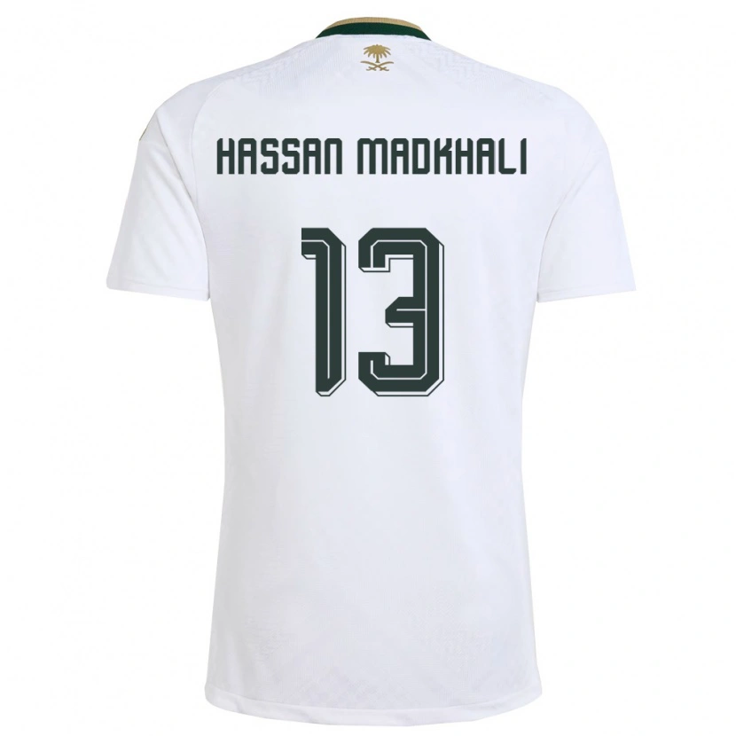 Danxen Pánské Saúdská Arábie Mohammed Hassan Madkhali #13 Bílá Zelená Zlatá Daleko Hráčské Dresy 26-28 Dres