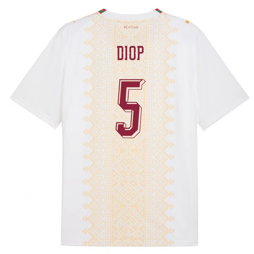 Danxen Pánské Maroko Issa Diop #5 Bílá Zlatá Červená Daleko Hráčské Dresy 26-28 Dres