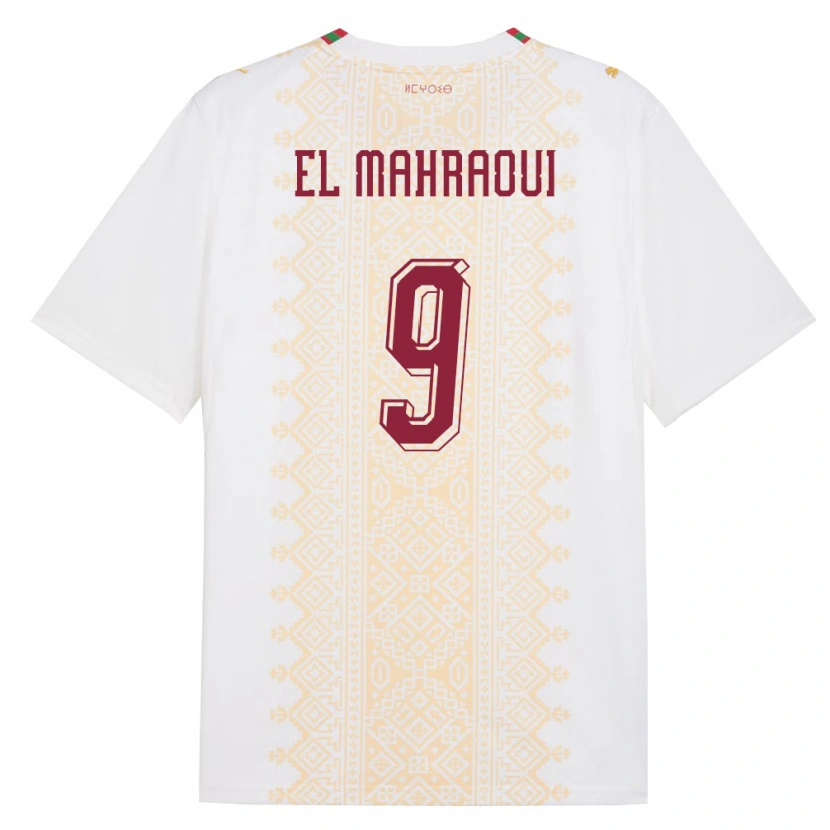 Danxen Pánské Maroko Anas El Mahraoui #9 Bílá Zlatá Červená Daleko Hráčské Dresy 26-28 Dres