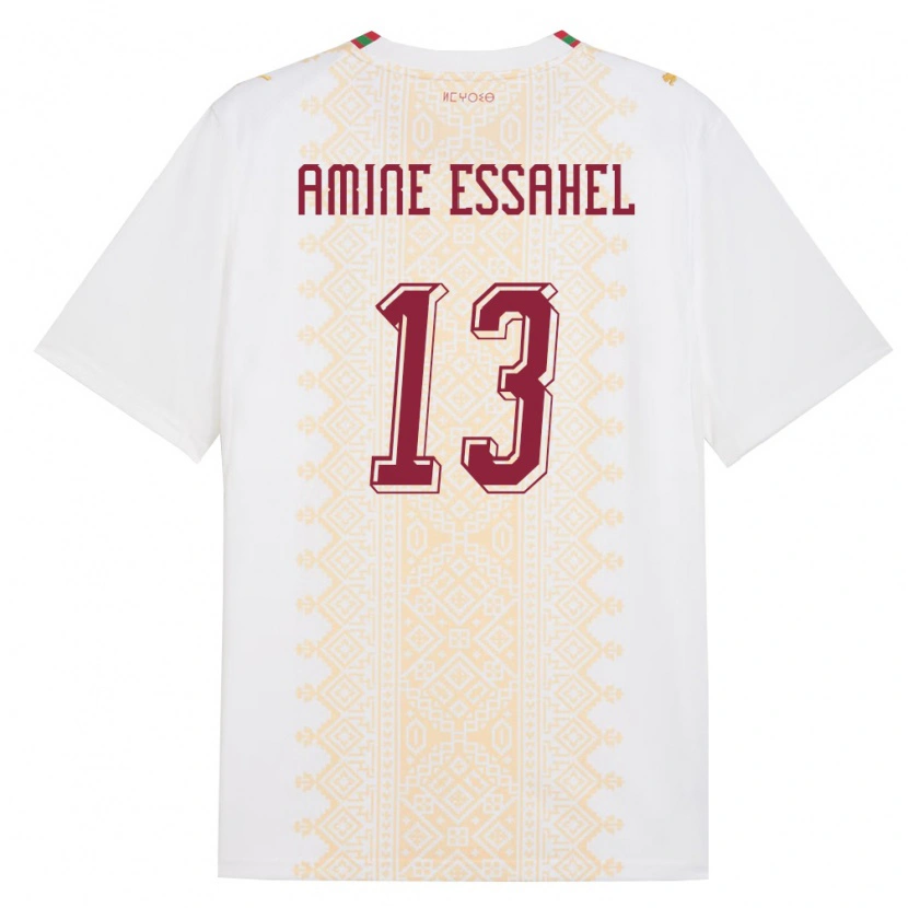Danxen Pánské Maroko Mohamed Amine Essahel #13 Bílá Zlatá Červená Daleko Hráčské Dresy 26-28 Dres