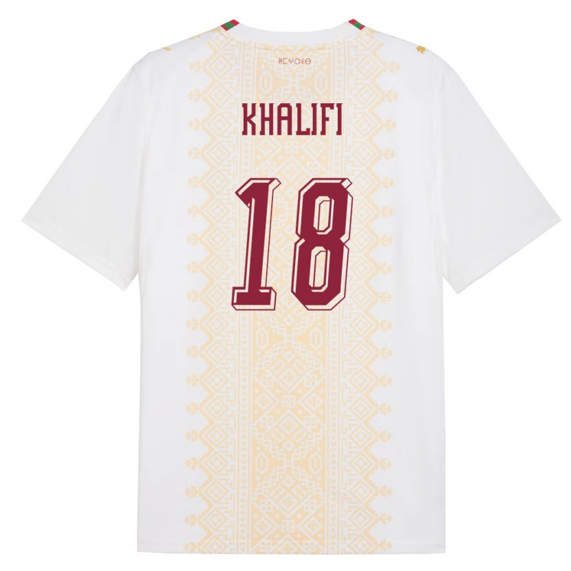 Danxen Pánské Maroko Yassine Khalifi #18 Bílá Zlatá Červená Daleko Hráčské Dresy 26-28 Dres