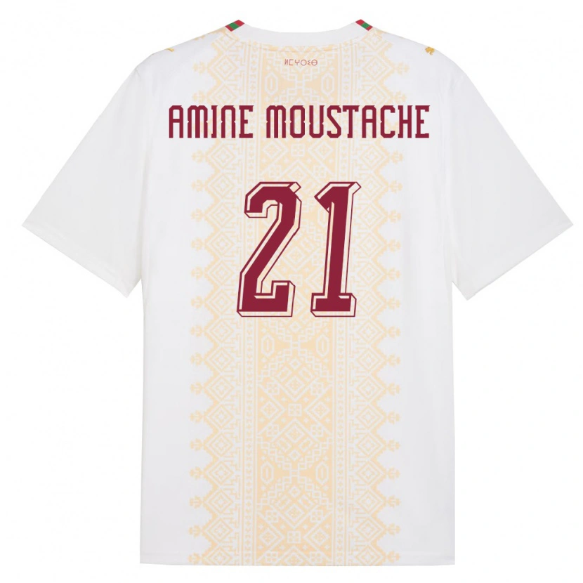 Danxen Pánské Maroko Mohamed Amine Moustache #21 Bílá Zlatá Červená Daleko Hráčské Dresy 26-28 Dres