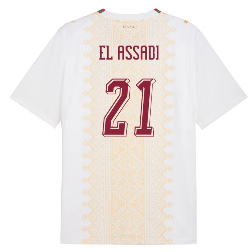 Danxen Pánské Maroko Othmane El Assadi #21 Bílá Zlatá Červená Daleko Hráčské Dresy 26-28 Dres