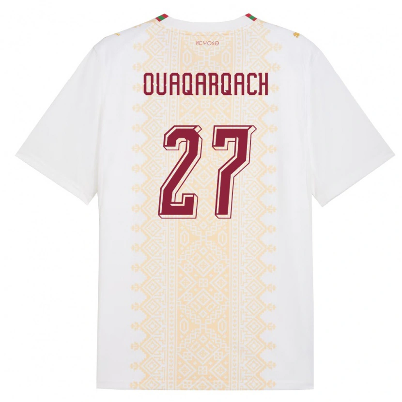 Danxen Pánské Maroko Abdelkader Ouaqarqach #27 Bílá Zlatá Červená Daleko Hráčské Dresy 26-28 Dres