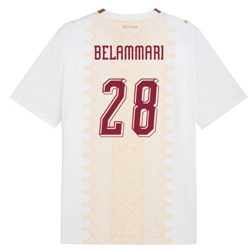 Danxen Pánské Maroko Youssef Belammari #28 Bílá Zlatá Červená Daleko Hráčské Dresy 26-28 Dres