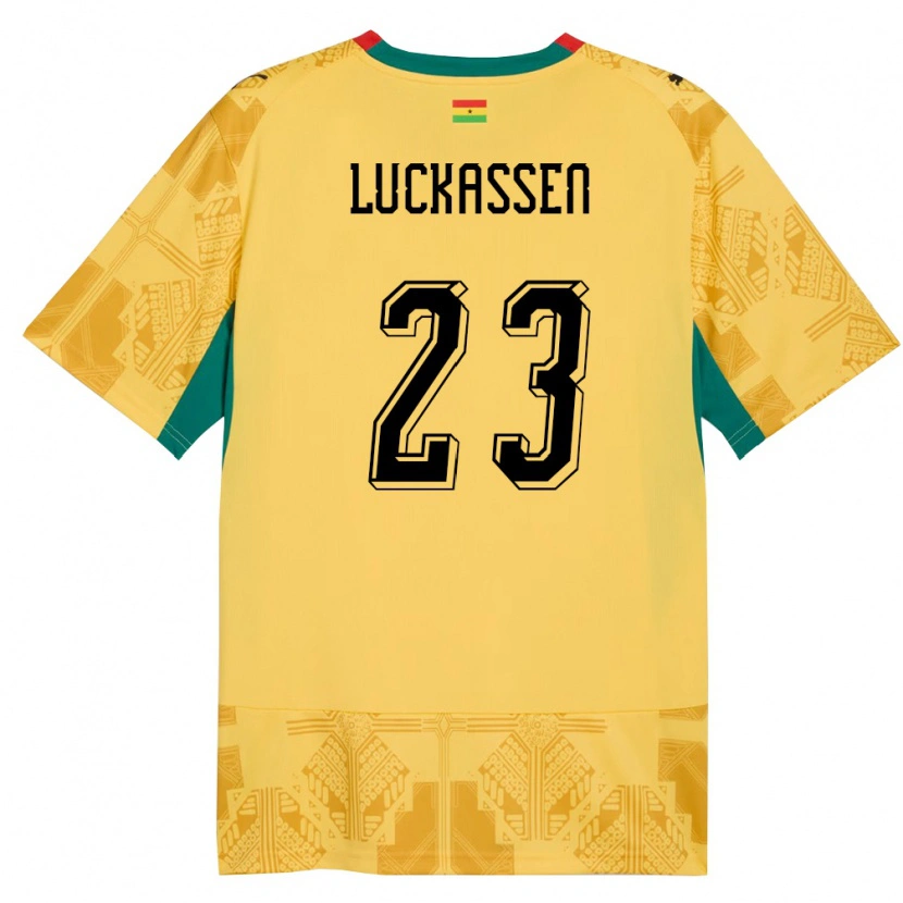 Danxen Pánské Ghana Derrick Luckassen #23 Žlutá Červená Černá Daleko Hráčské Dresy 26-28 Dres