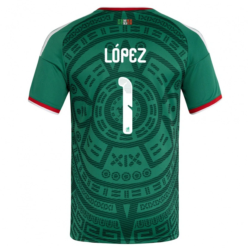 Danxen Dámské Mexiko Santiago López #1 Zelená Bílá Červená Domů Hráčské Dresy 26-28 Dres