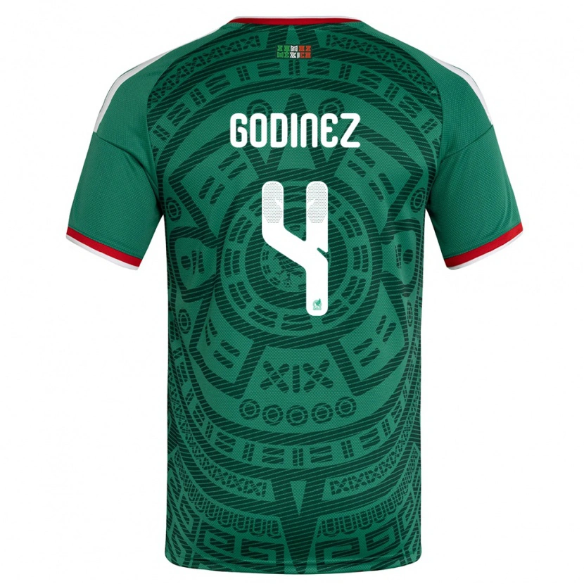 Danxen Dámské Mexiko André Godinez #4 Zelená Bílá Červená Domů Hráčské Dresy 26-28 Dres