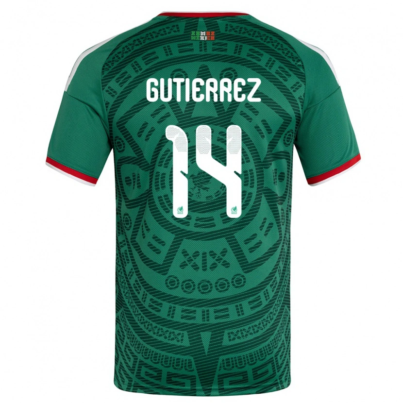 Danxen Dámské Mexiko Erick Gutierrez #14 Zelená Bílá Červená Domů Hráčské Dresy 26-28 Dres