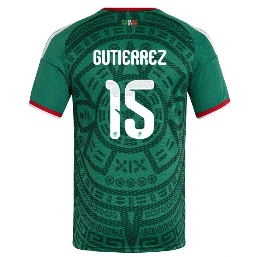 Danxen Dámské Mexiko Alexis Gutiérrez #15 Zelená Bílá Červená Domů Hráčské Dresy 26-28 Dres