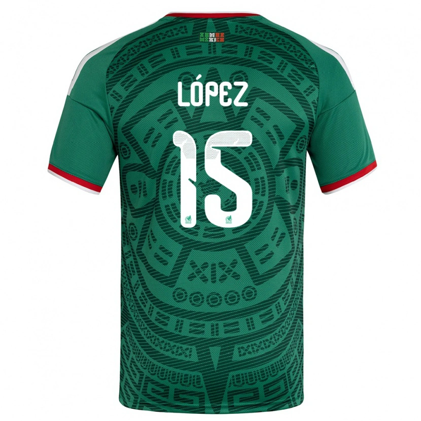 Danxen Dámské Mexiko Everardo Lopez #15 Zelená Bílá Červená Domů Hráčské Dresy 26-28 Dres