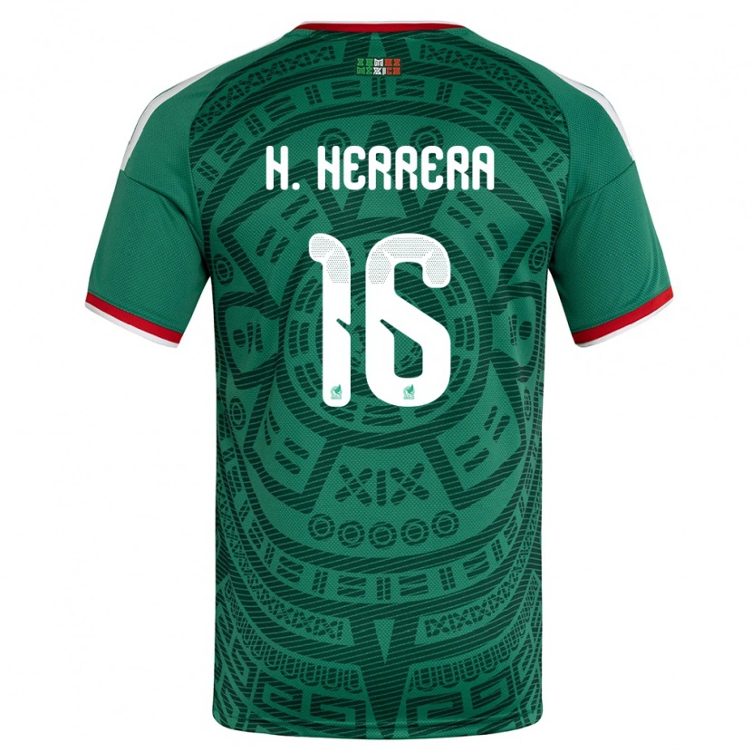 Danxen Dámské Mexiko Hector Herrera #16 Zelená Bílá Červená Domů Hráčské Dresy 26-28 Dres