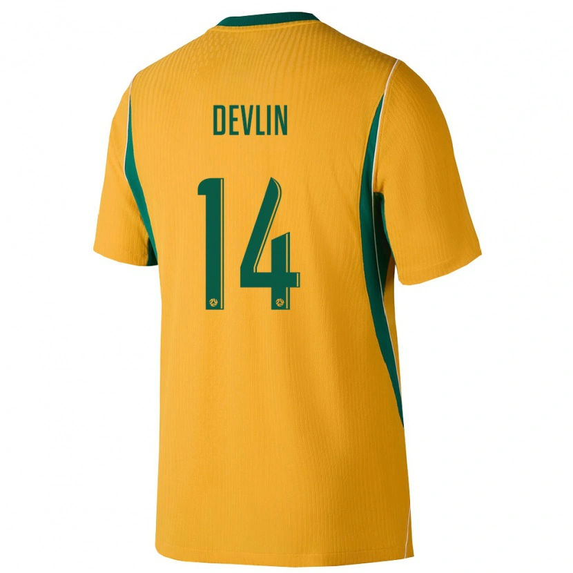 Danxen Dámské Austrálie Cammy Devlin #14 Žlutá Zelená Domů Hráčské Dresy 26-28 Dres