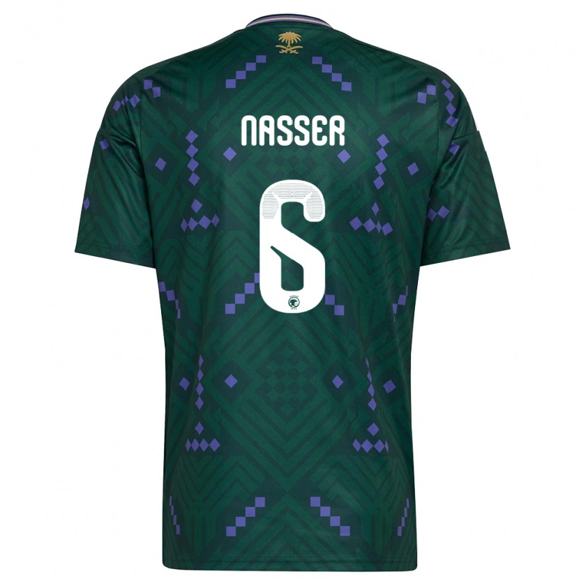 Danxen Dámské Saúdská Arábie Nasser Al-Dawsari #6 Zelená Fialová Bílá Domů Hráčské Dresy 26-28 Dres