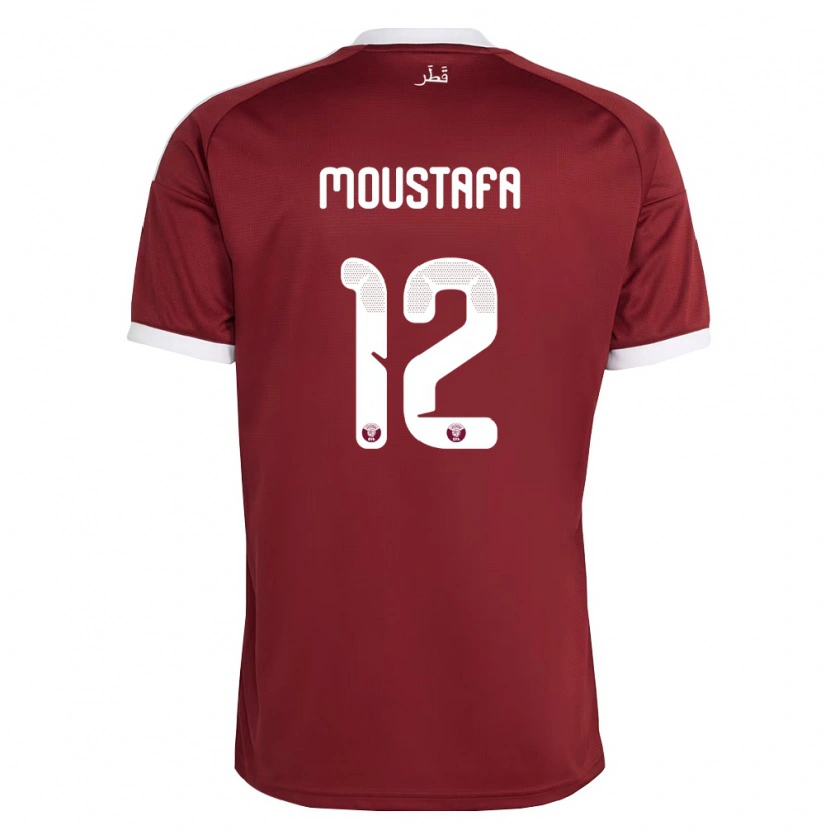 Danxen Dámské Katar Moamen Moustafa #12 Červená Vínová Bílá Domů Hráčské Dresy 26-28 Dres