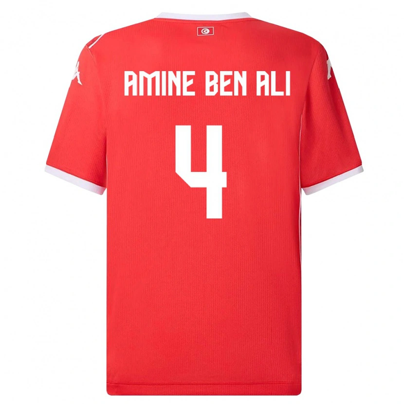 Danxen Dámské Tunisko Mohamed Amine Ben Ali #4 Červená Bílá Domů Hráčské Dresy 26-28 Dres