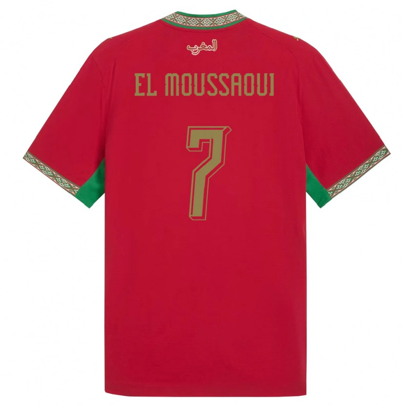 Danxen Dámské Maroko Hamza El Moussaoui #7 Červená Zelená Bílá Domů Hráčské Dresy 26-28 Dres