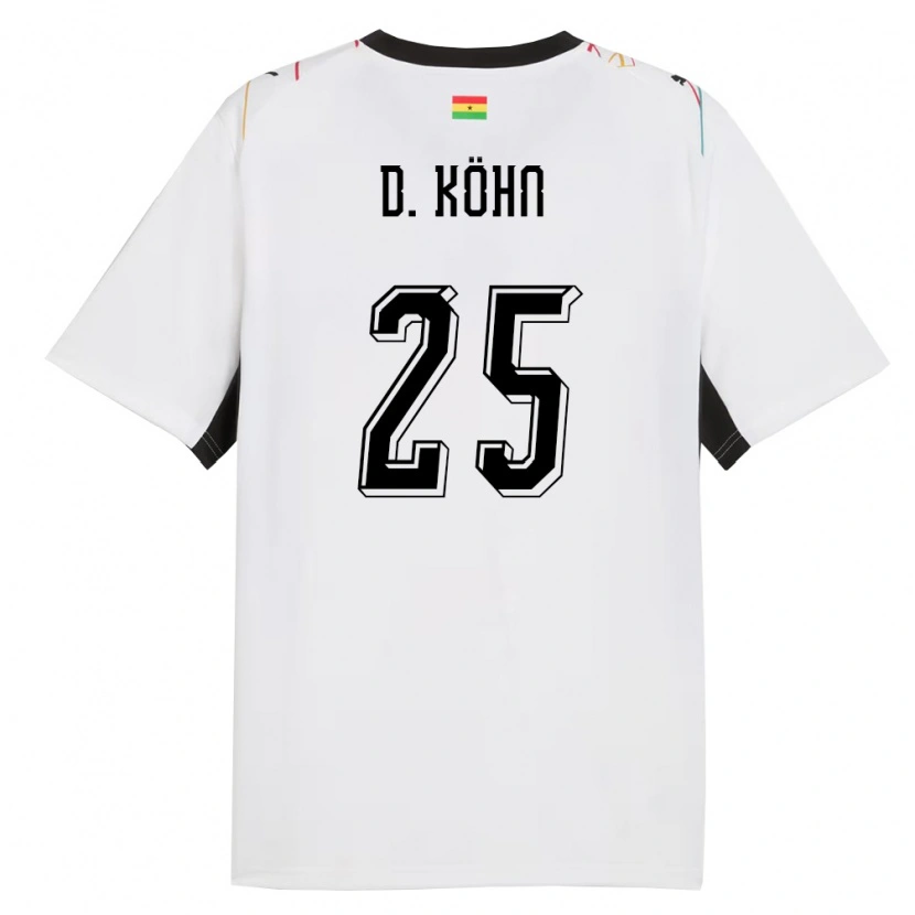 Danxen Dámské Ghana Derrick Köhn #25 Bílá Černá Žlutá Domů Hráčské Dresy 26-28 Dres