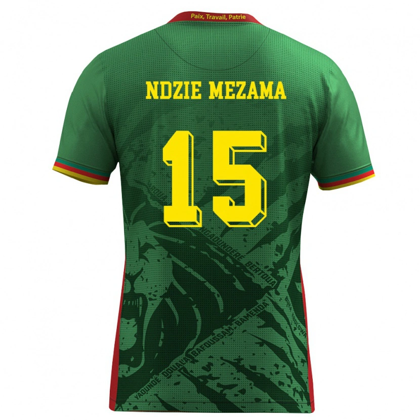 Danxen Dámské Kamerun Fabrice Ndzie Mezama #15 Zelená Žlutá Červená Domů Hráčské Dresy 26-28 Dres