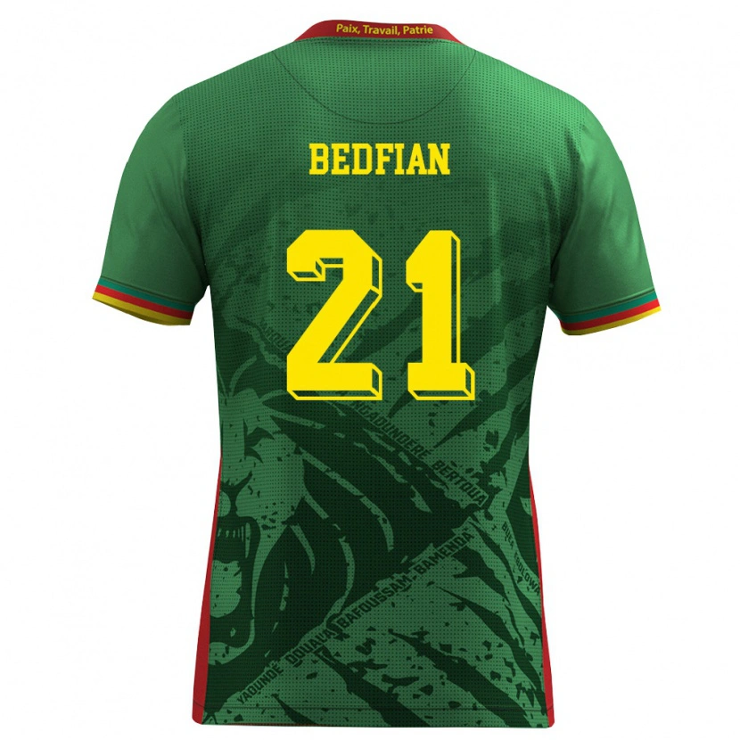 Danxen Dámské Kamerun Wilfried Bedfian #21 Zelená Žlutá Červená Domů Hráčské Dresy 26-28 Dres