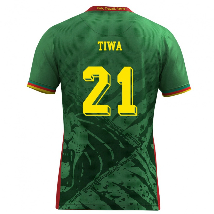 Danxen Dámské Kamerun Yvan Tiwa #21 Zelená Žlutá Červená Domů Hráčské Dresy 26-28 Dres