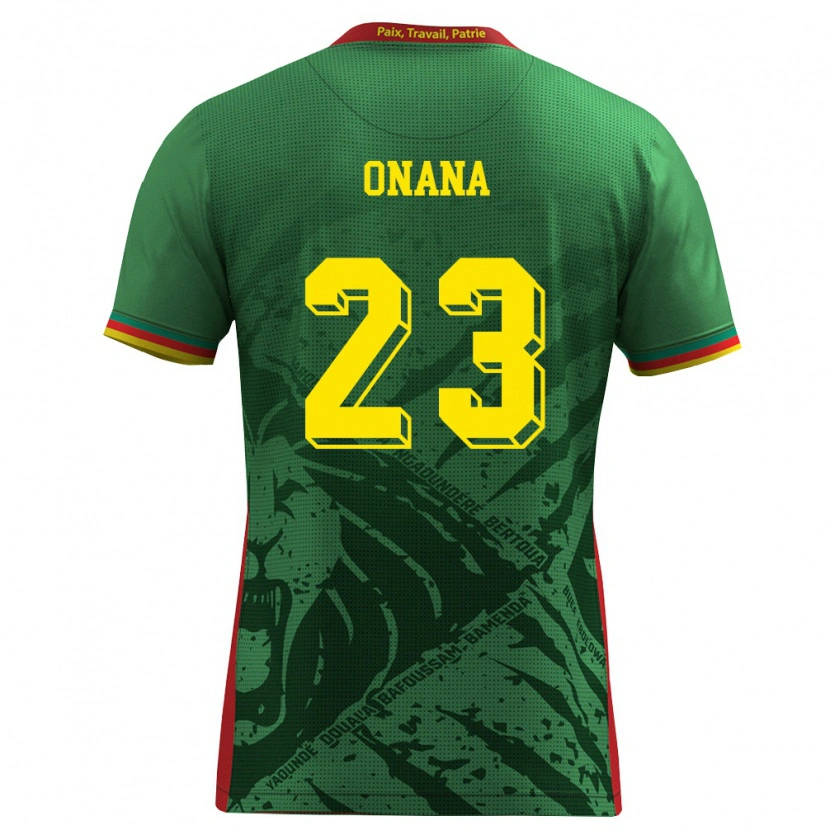 Danxen Dámské Kamerun Andre Onana #23 Zelená Žlutá Červená Domů Hráčské Dresy 26-28 Dres
